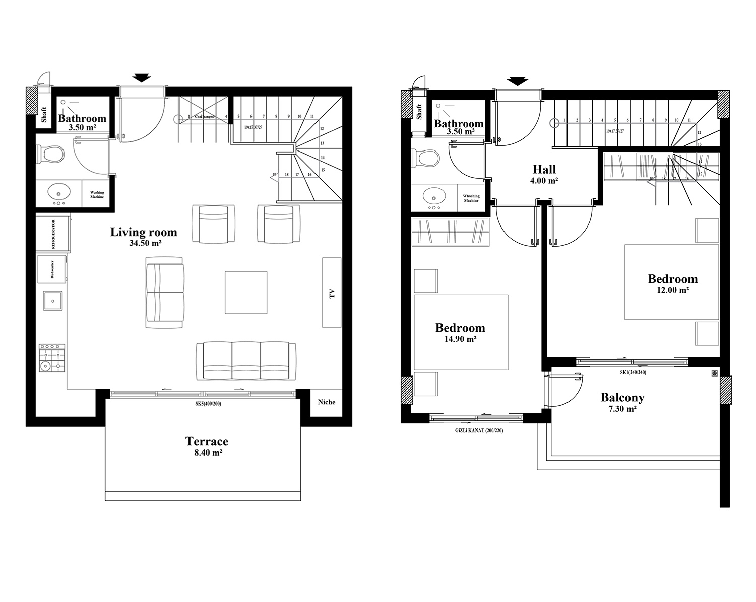 2+1 Duplex for sale in Yekta Blue IV Residence, Mahmultlar, Alanya, Turkey No. 79