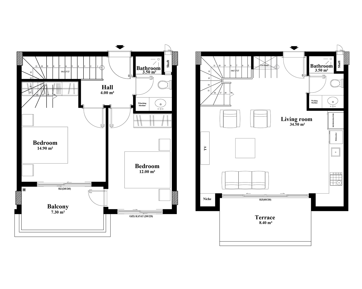 2+1 Duplex for sale in Yekta Blue IV Residence, Mahmultlar, Alanya, Turkey No. 80