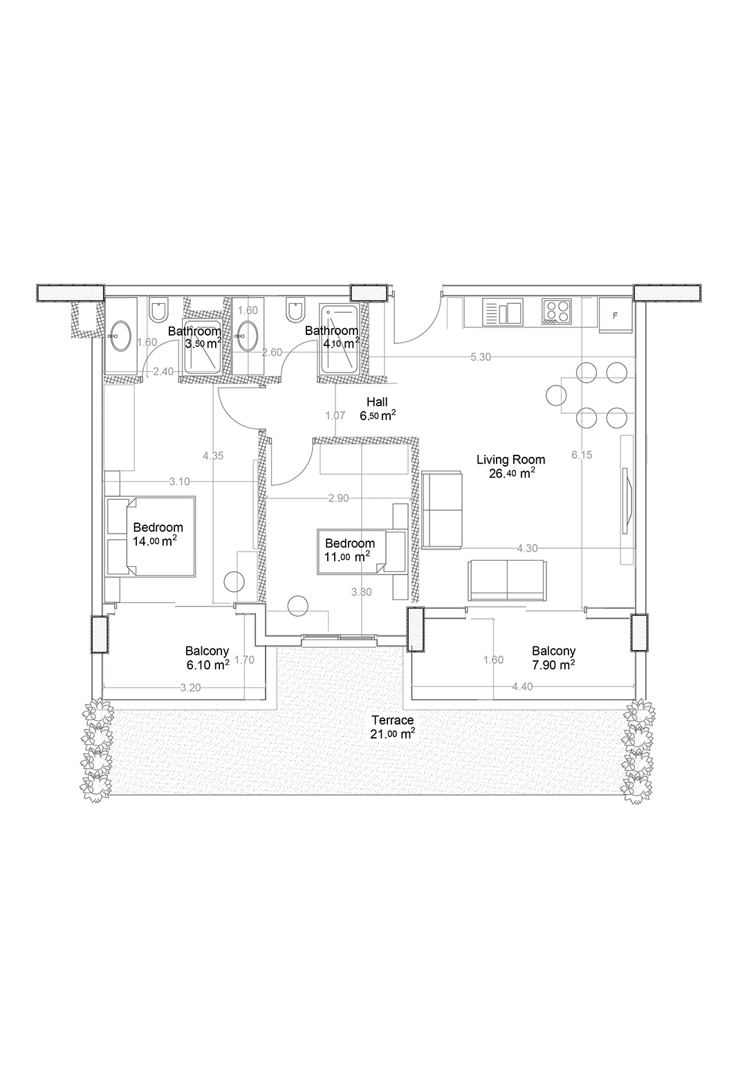 1+1 Apartment for sale in Building B, Yekta Green Life Gazipasa Residence, Gazipasa, Turkey No. 9