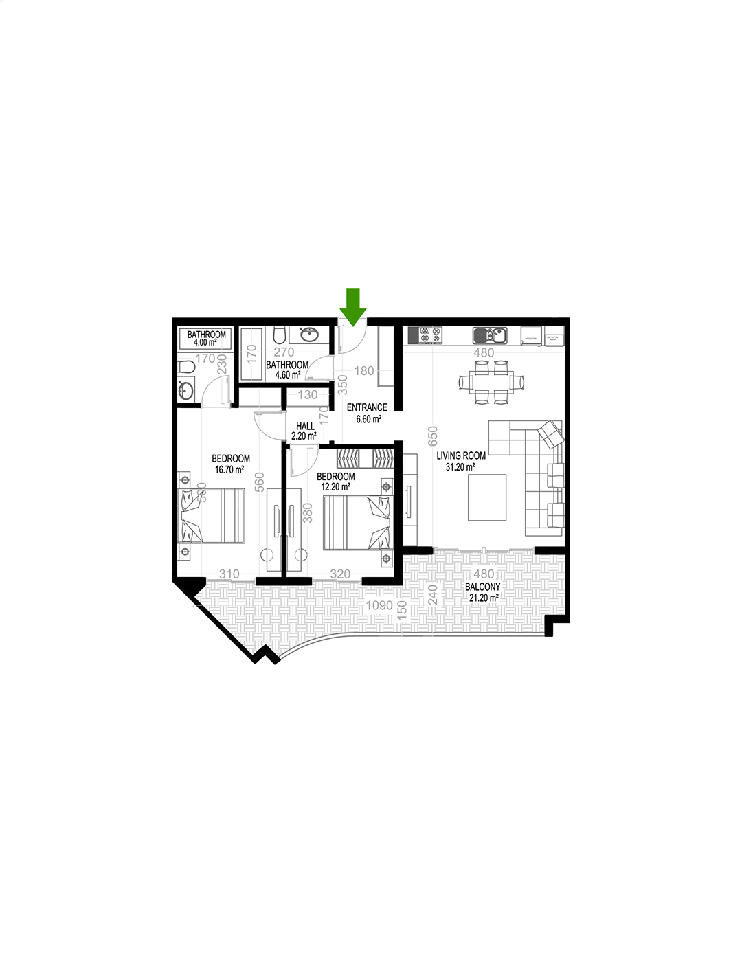 2+1 Apartment for sale in Building A, Yekta Kingdom Premium, Mahmultlar, Alanya, Turkey No. 4