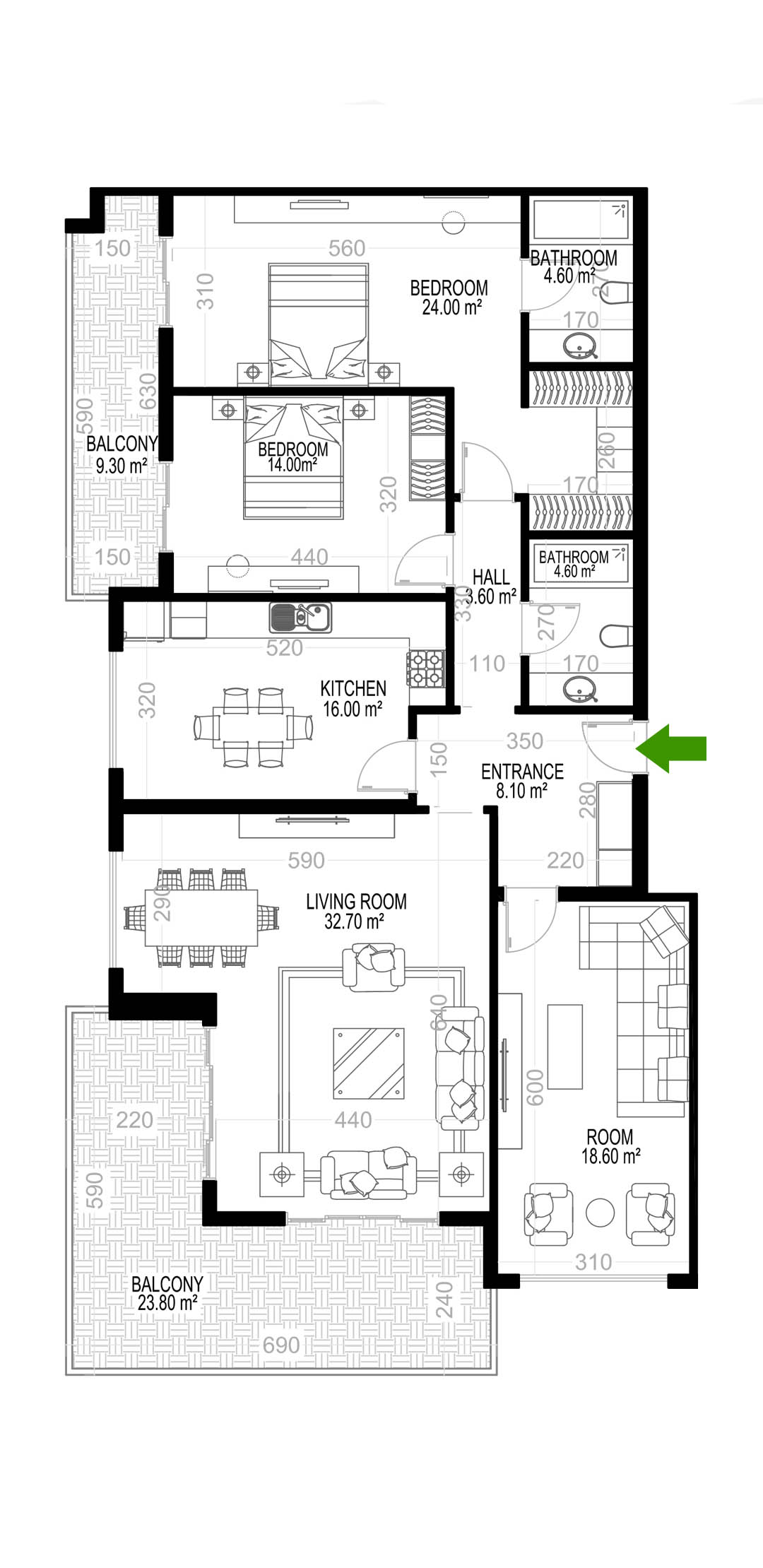3+1 Apartment for sale in Building A, Yekta Kingdom Premium, Mahmultlar, Alanya, Turkey No. 91