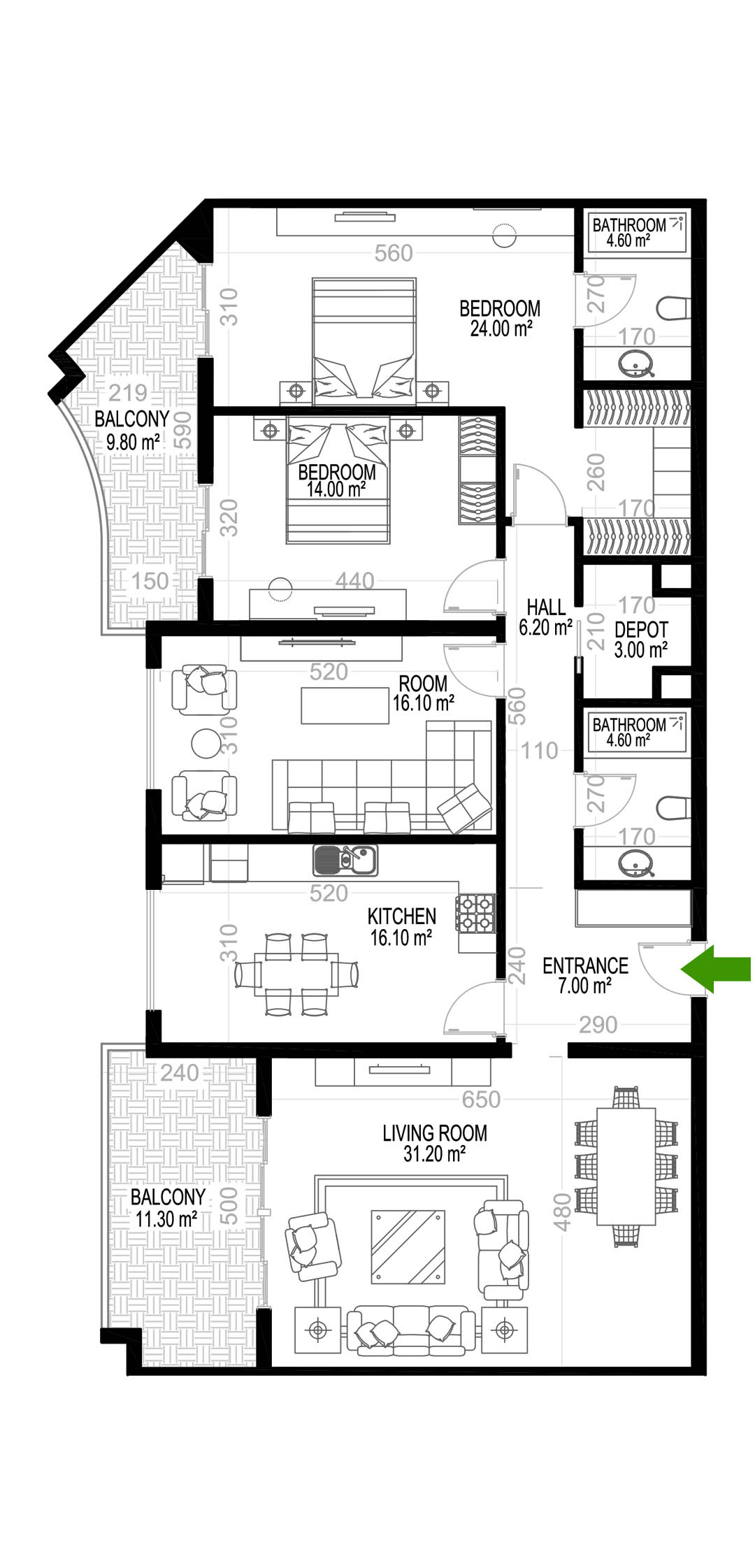 3+1 Apartment for sale in Building A, Yekta Kingdom Premium, Mahmultlar, Alanya, Turkey No. 56