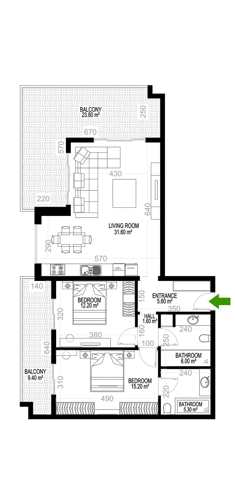 2+1 Apartment for sale in Building B, Yekta Kingdom Premium, Mahmultlar, Alanya, Turkey No. 92