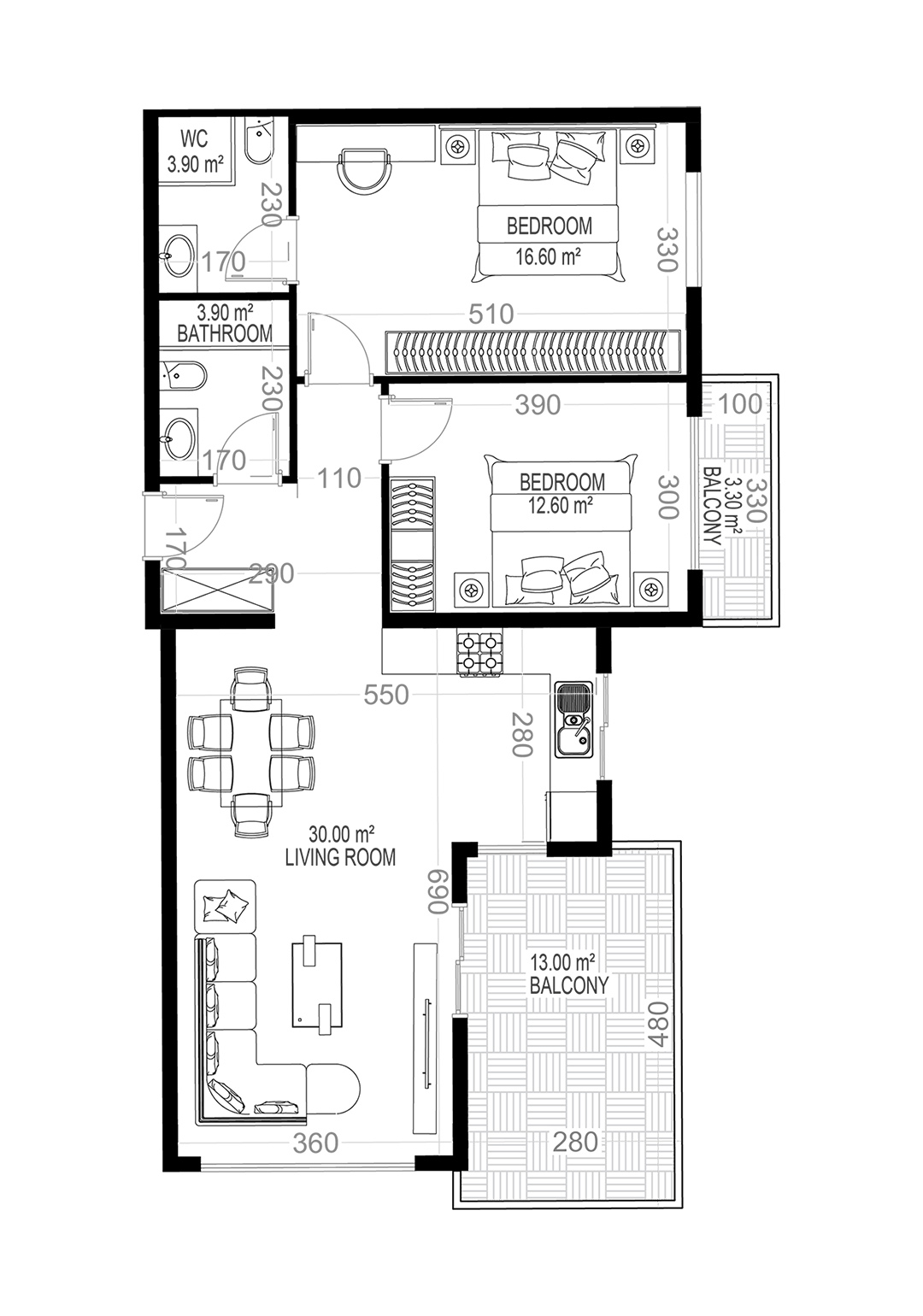 2+1 Apartment for sale in Yekta Sungate Residence, Gazipasa, Turkey No. 104