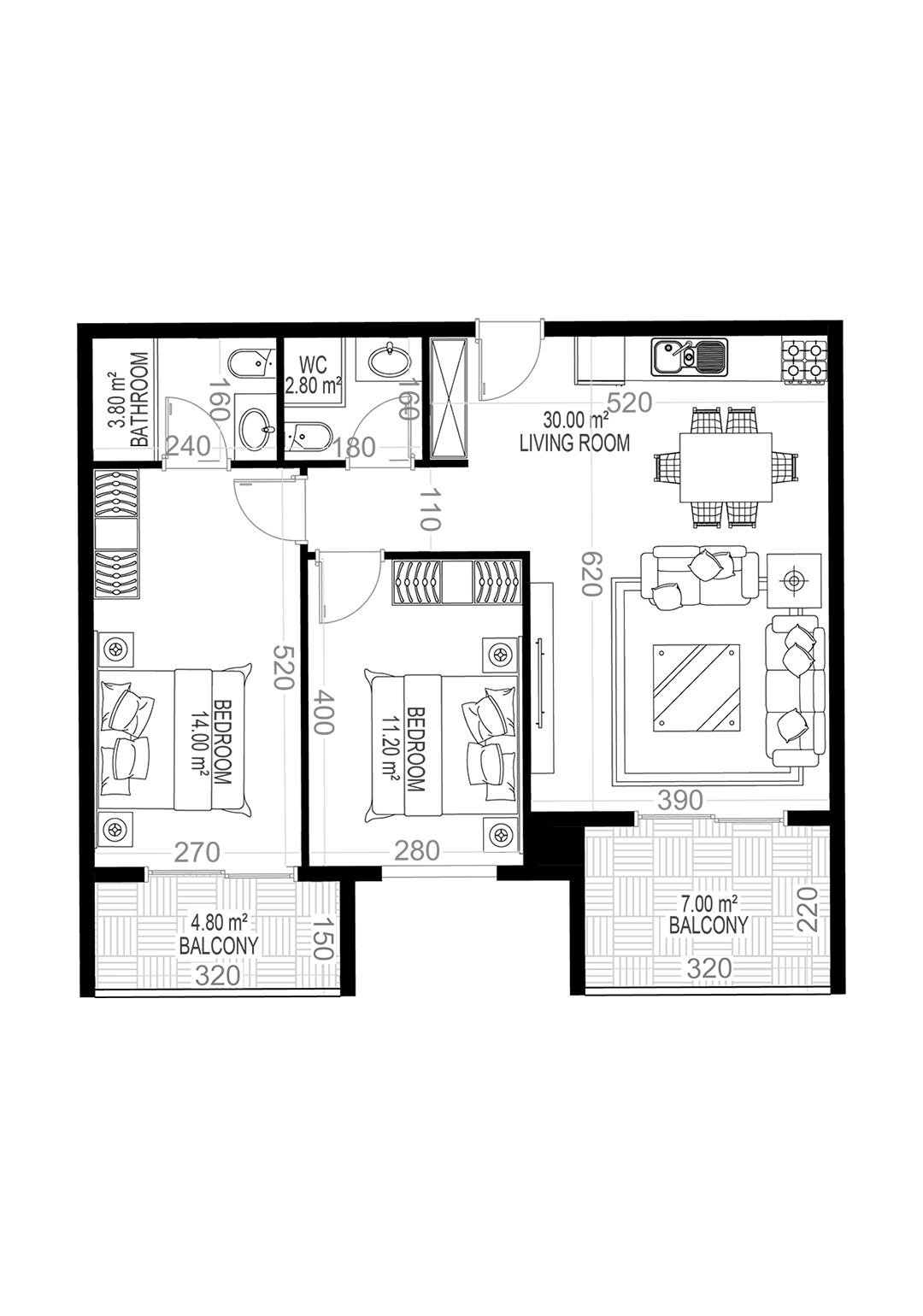 2+1 Apartment for sale in Yekta Sungate Residence, Gazipasa, Turkey No. 78