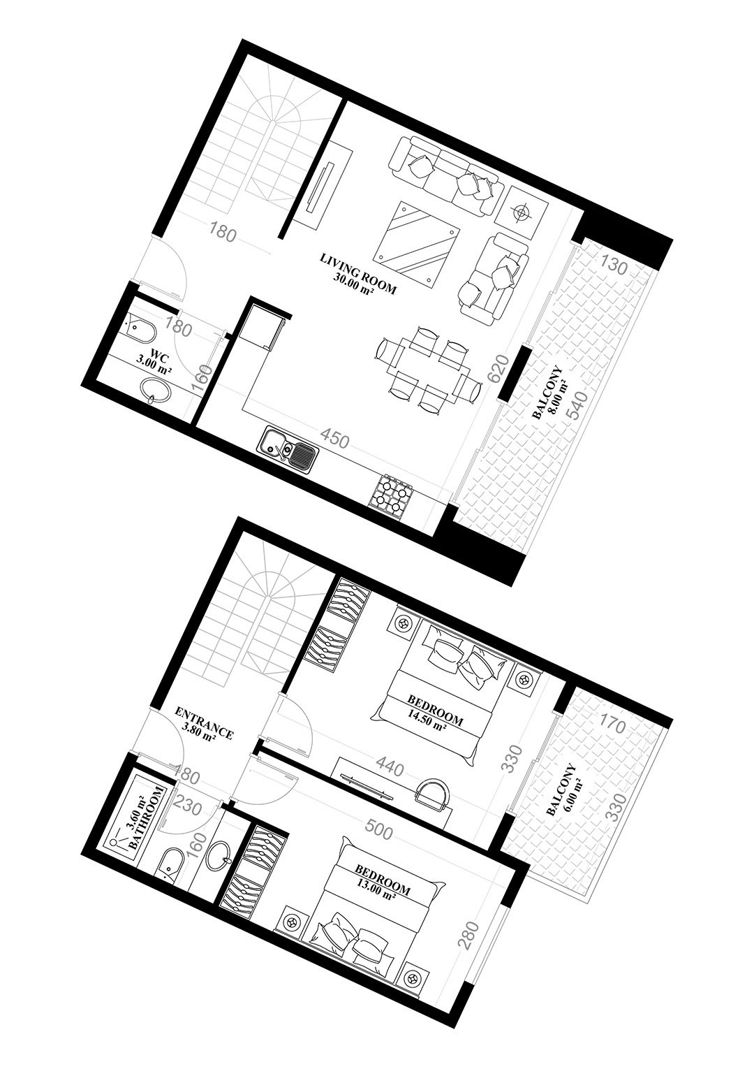 2+1 Duplex for sale in YEKTA ALARA CITY Residence, Mahmultlar, Alanya, Turkey No. 101