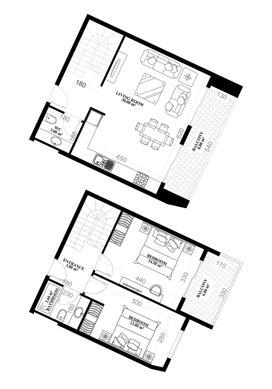 2+1 Duplex for sale in YEKTA ALARA CITY Residence, Mahmultlar, Alanya, Turkey No. 102