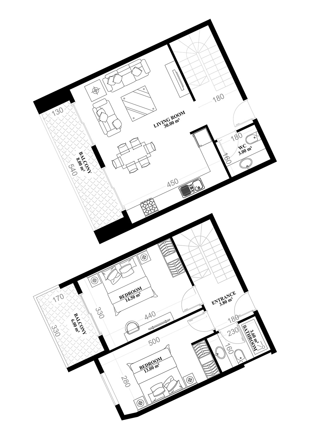 2+1 Duplex for sale in YEKTA ALARA CITY Residence, Mahmultlar, Alanya, Turkey No. 107