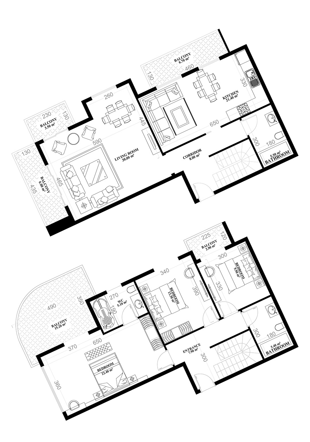 3+2 Duplex for sale in YEKTA ALARA CITY Residence, Mahmultlar, Alanya, Turkey No. 109