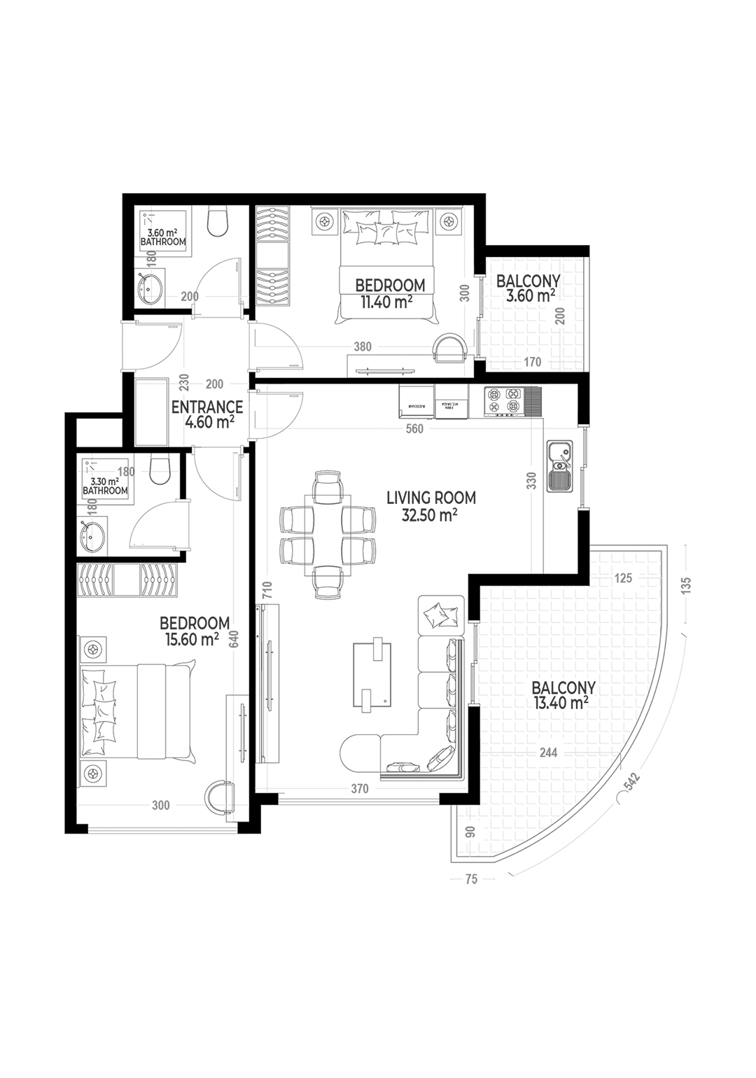 2+1 Apartment for sale in Yekta Sunrise Residence , Gazipasa, Turkey No. 55